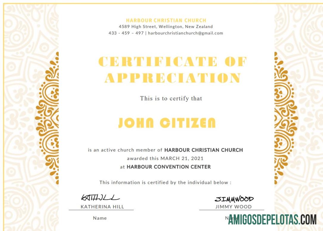 Certificado de Apreciação da Igreja dos EUA baixar para verificação